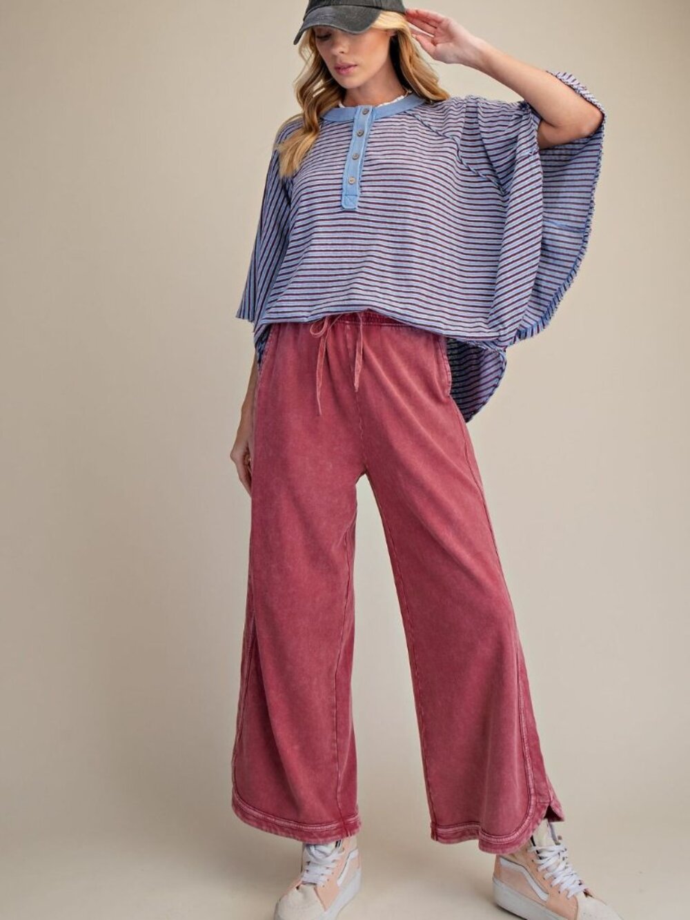 EASEL MINERAL WASHED TERRY KNIT PANTS 100% COTTON